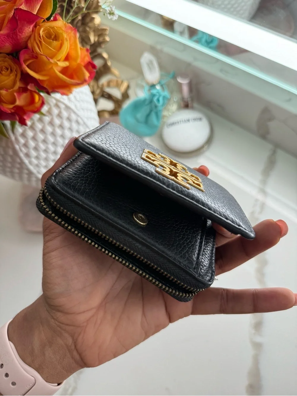 Tory Burch Black Folded Wallet with Zipper - Picture 4 of 5